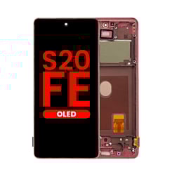 Stock up on the OLED Assembly with Frame for Galaxy S20 FE G780 in Cloud Red, Aftermarket OLED.
