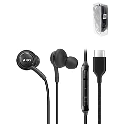 Grab wholesale deals on the AKG Galaxy S20 stereo headphones with microphone and volume buttons in black, ground shipping only.