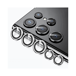 Grab the wholesale deals on the metal ring with HD tempered glass for Galaxy S22 Ultra in white.