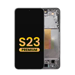 Purchase the OLED assembly with frame for Galaxy S23 S911 in phantom black. Premium quality.