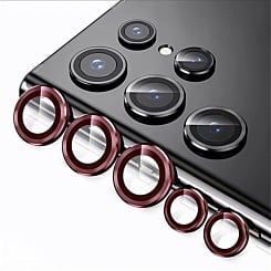 Order the metal ring with HD tempered glass for Galaxy S23 Ultra in red.