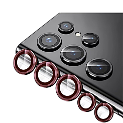 Order the metal ring with HD tempered glass for Galaxy S23 Ultra in red.