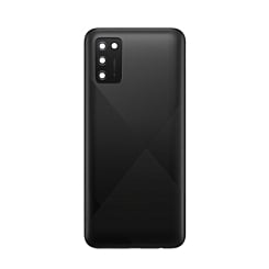 Order the black back glass with camera lens and adhesive for Galaxy A02S A025U 2020, no logo.