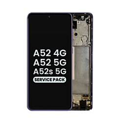 Stock up on the OLED Assembly with Frame in Awesome Violet, Service Pack, for Galaxy A52 4G model A525 from 2021, A52 5G model A526 from 2021, and A52s 5G model A528 from 2021.