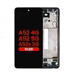 Grab the wholesale deals on the OLED Assembly with Frame in Awesome Black, Aftermarket OLED, for Galaxy A52 4G model A525 from 2021, A52 5G model A526 from 2021, and A52s 5G model A528 from 2021.