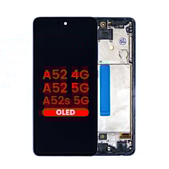 Grab the wholesale deals on the OLED Assembly with Frame in Awesome Blue, Aftermarket OLED, for Galaxy A52 4G model A525 from 2021, A52 5G model A526 from 2021, and A52s 5G model A528 from 2021.