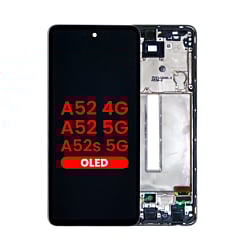 Buy the OLED Assembly with Frame in Awesome White, Aftermarket OLED, for Galaxy A52 4G model A525 from 2021, A52 5G model A526 from 2021, and A52s 5G model A528 from 2021.