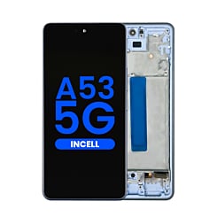 Shop the LCD Assembly in Awesome Blue, Aftermarket Incell, with Frame for Galaxy A53 5G, model A536 from 2022, 6.46 inches, without Fingerprint Sensor.