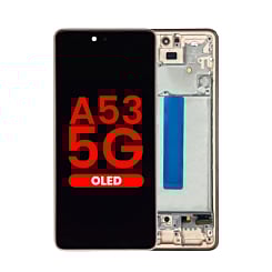 Grab the wholesale deals on the OLED Assembly with Frame for Galaxy A53 5G, model A536 from 2022, 6.46 inches, in Awesome Peach – Aftermarket OLED.