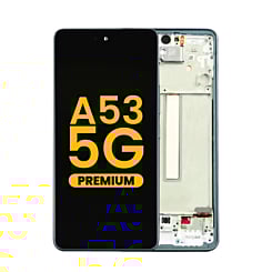 Stock up on the OLED Assembly with Frame for Galaxy A53 5G, model A536 from 2022, in Awesome Blue – Premium.