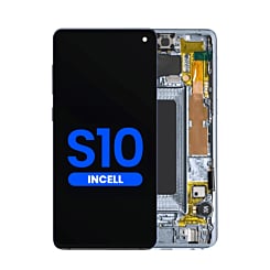 Stock up on the LCD assembly with frame for Galaxy S10 G973 without fingerprint sensor in Prism Blue, aftermarket Incell.