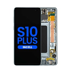 Stock up on the LCD assembly with frame for Galaxy S10 Plus G975 in Prism Blue, without fingerprint sensor, aftermarket Incell.