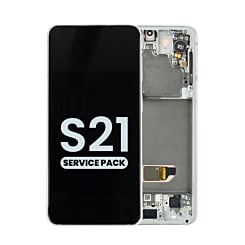 Stock up on the OLED Assembly with Frame for Galaxy S21 G991 in Phantom White, Service Pack.