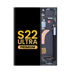 Shop the OLED Assembly with Frame for the Galaxy S22 Ultra S908 in Phantom Black, premium model.
