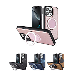 Slim Leather Case with Wireless Charging Kickstand for iPhone 15 Pro (Only Ground Shipping)