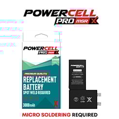 Stock up on the POWERCELL PRO MSR extended capacity replacement battery for iPhone X with 3000 mAh. Spot weld required.