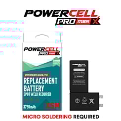 Stock up on the POWERCELL PRO MSR extended capacity replacement battery for iPhone XS Max with 3750 mAh – spot weld required.