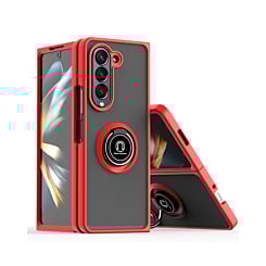 Galaxy Z Fold 5 Hard PC Rear / Soft TPU Colorful Border Case with I - ring Holder - RED d (Only Ground Shipping)