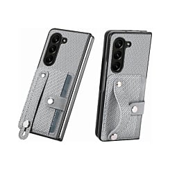 Carbon Fiber Texture Card Slot Wrist Strap Holder Case - WHITE for Galaxy Z Fold 6 (Only Ground Shipping)