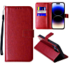 Leather Wallet Case with Card Slot - RED for iPhone 14 Pro Max (Only Ground Shipping)