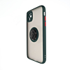 Hard PC Rear / Soft TPU Colorful Border Case with I-ring Holder - GREEN for iPhone 12 / 12 Pro (Only Ground Shipping)