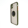Hard PC Rear / Soft TPU Colorful Border Case with I-ring Holder - DARK GREEN for iPhone 12 / 12 Pro (Only Ground Shipping)