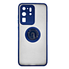 Galaxy S20 Ultra Hard PC Rear / Soft TPU Colorful Border Case with I-ring Holder - NAVY BLUE (Only Ground Shipping)