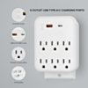 Brookstone 6-Port Outlets Chargers , 1 USB-C , 1 USB-A (WHITE) (Only Ground Shipping)