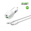 Esoulk USB C+A PD/QC Car Adapter with USB C-L Cable (3ft) (48W) (WHITE) (Only Ground Shipping)
