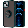 Hard PC Rear / Soft TPU Colorful Border Case with I-ring Holder - DARK GREEN for iPhone 13 Pro (Only Ground Shipping)
