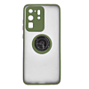 Galaxy S20 Ultra Hard PC Rear / Soft TPU Colorful Border Case with I-ring Holder - NAVY GREEN (Only Ground Shipping)