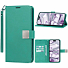 Elegant Leather Wallet Case with Wristlet Strap - TEAL for Galaxy S25E (Only Ground Shipping)