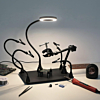 Soldering Circuit Board Holder Magnetic with 3X LED Magnifying Lamp, 360 Hot Air Gun Holder Flexible Metal Arms Heavy Duty Base (Only Ground Shipping)