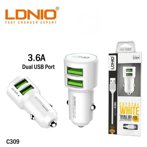 LDNIO C309 3.6A 2 Usb Car Charger with 3.3ft Micro USB Cable