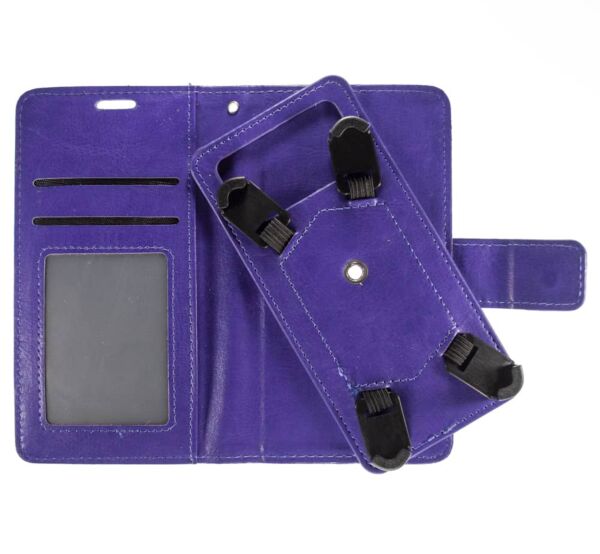 YUW-Small (4.5"-4.8") Universal Wallet Case with 360 Degree Rotating Leather Swivel Stand - PURPLE
