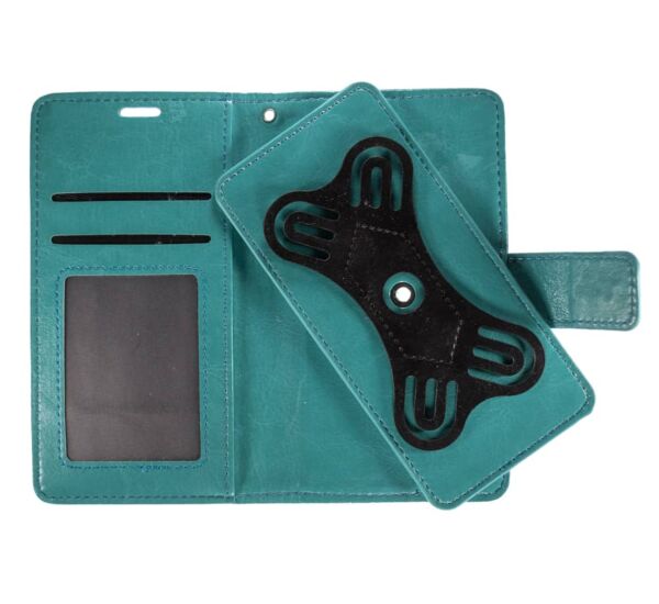 UWC-Small (4.5"-4.8") Universal Wallet Case with 360 Degree Rotating Leather Swivel Stand - TEAL