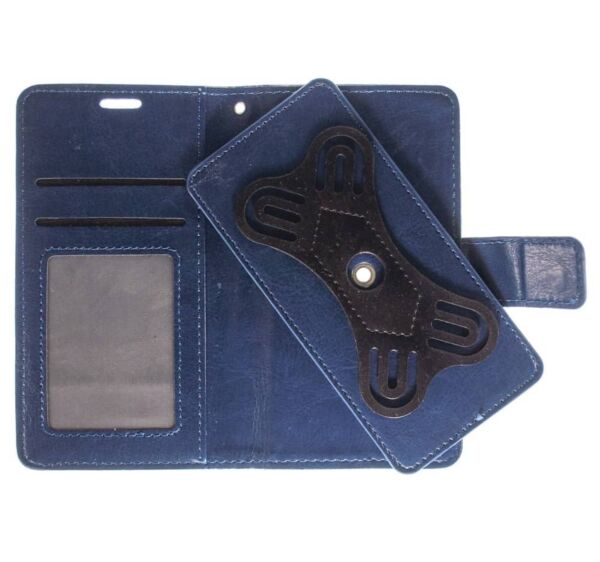 UWC-Small (4.5"-4.8") Universal Wallet Case with 360 Degree Rotating Leather Swivel Stand - NAVY BLUE