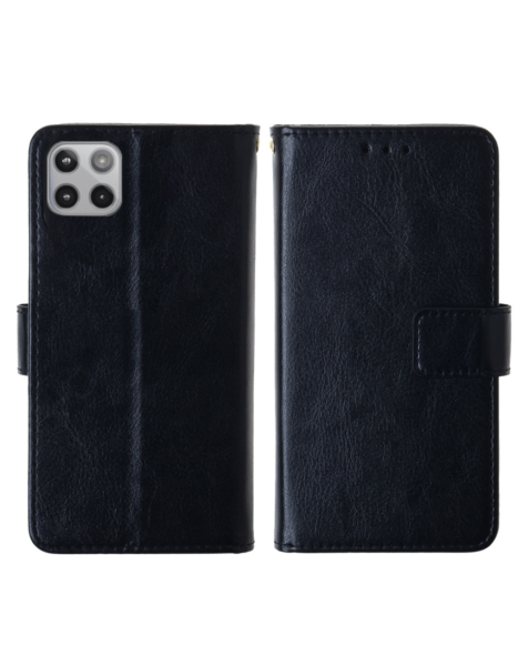 Moto One 5G Leather Wallet Case with Card Slot - BLACK