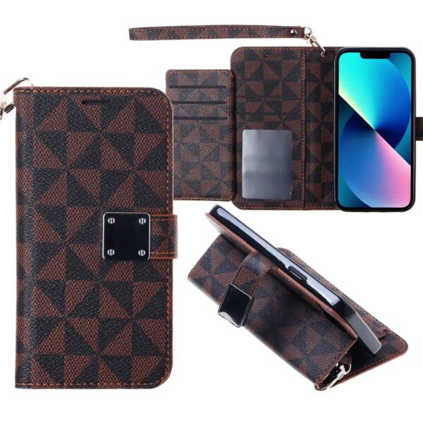 iPhone 12 Pro Max Triangle Geometric Design Wallet Case - BROWN