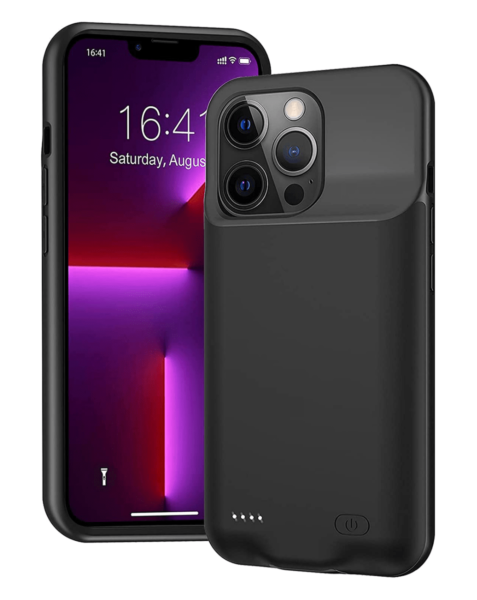 iPhone 13 Pro Portable Soft Rubber Slim Protective Charging Case 7000mAh (BLACK)