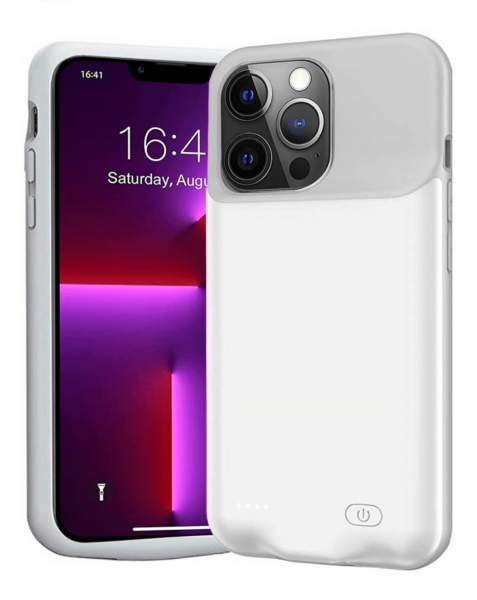 iPhone 13 Pro Max Portable Soft Rubber Slim Protective Charging Case 7000mAh (WHITE)