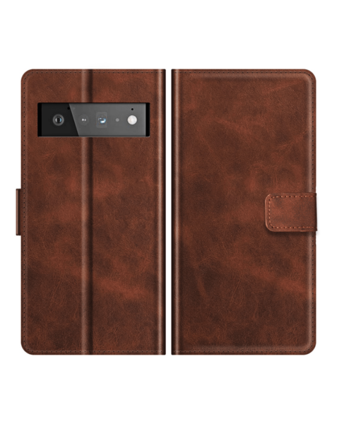 Google Pixel 6 Plus Leather Wallet Case with Card Slot - BROWN