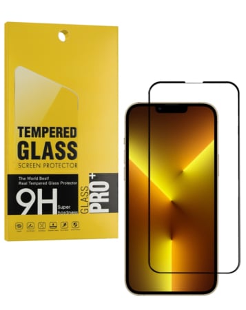Buy the anti-scratch edge-to-edge black rim coverage screen protector for iPhone 13 Pro Max or 14 Plus, 2.5D, single piece.