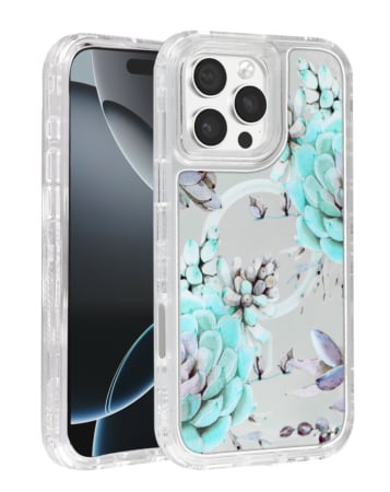 Flower Design Transparent Case w/ Wireless Charger - Style 8 for iPhone 16 Pro (Only Ground Shipping)