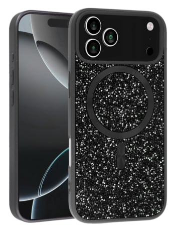 Thin Wireless Charging Bling Diamond Crystal Case - BLACK for iPhone 17 Pro Max (Only Ground Shipping)