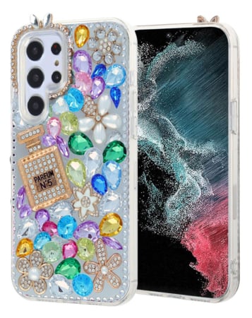 Crystal Flower Perfume Silicone Hard Case - MIX COLOR for Galaxy S23 Ultra (Only Ground Shipping)