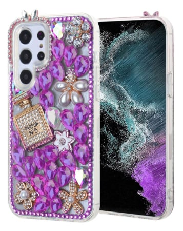Crystal Flower Perfume Silicone Hard Case - PURPLE for Galaxy S23 Ultra (Only Ground Shipping)