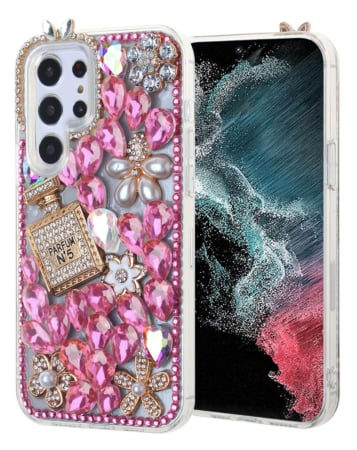 Crystal Flower Perfume Silicone Hard Case - ROSE GOLD for Galaxy S23 Ultra (Only Ground Shipping)