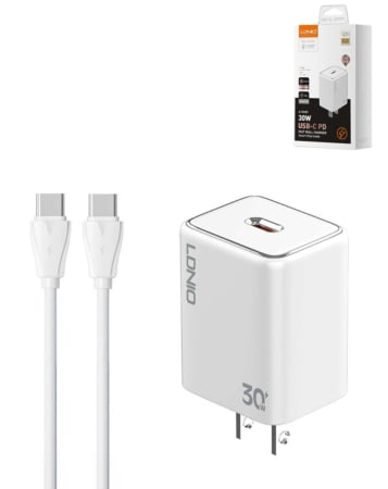 LDNIO A1508C QC3.0+PD USB-C Wall Charger /w USB C-C Cable (30W) (3ft) (Only Ground Shipping)