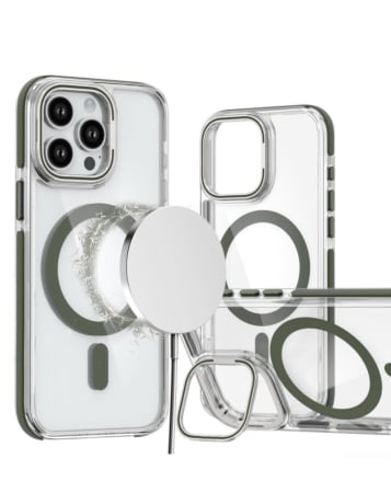 Thin Magnetic Clear Case w/ Camera Stand Kickstand - GRAY for iPhone 12 / 12 Pro (Only Ground Shipping)
